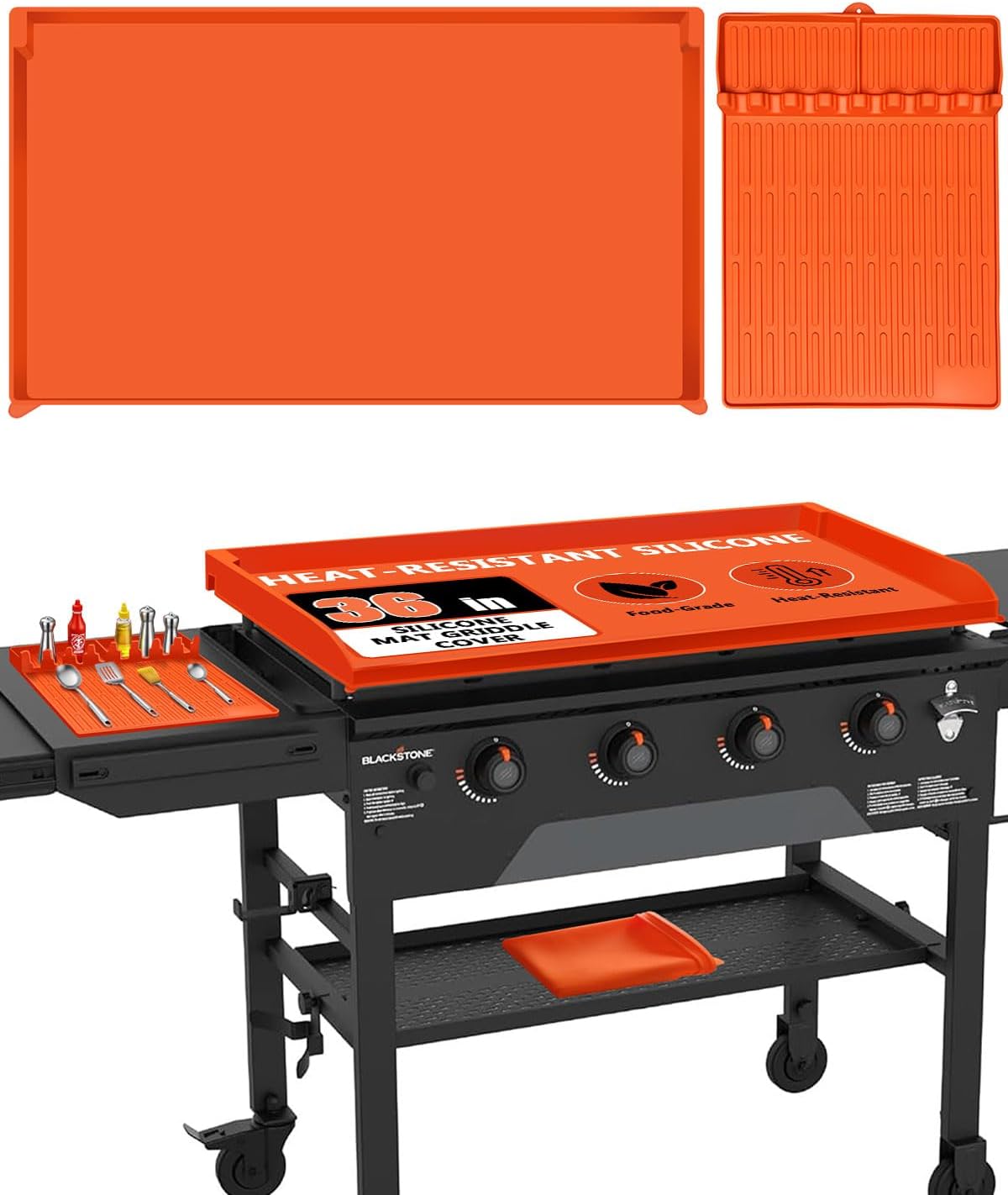 Full Wrap-Around 36" Blackstone Silicone Griddle Cover,Include 16" Spatula Mat, Reusable & Premium Food-Grade Silicone Grill Mat | Thick & Durable | from Dirt & Rust ﻿