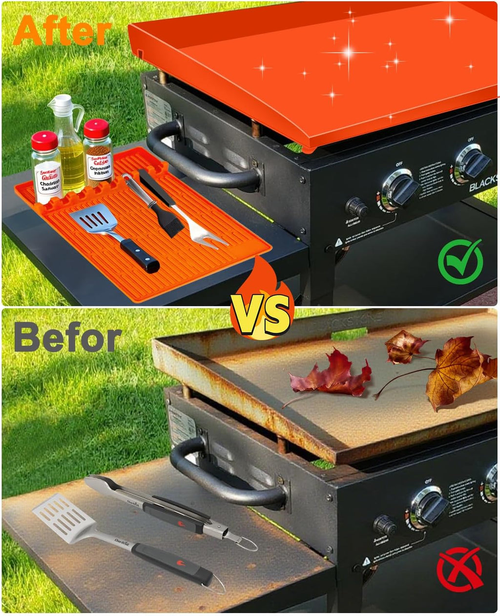 Full Wrap-Around 36" Blackstone Silicone Griddle Cover,Include 16" Spatula Mat, Reusable & Premium Food-Grade Silicone Grill Mat | Thick & Durable | from Dirt & Rust ﻿