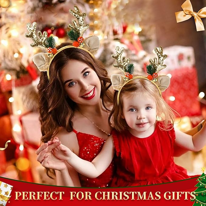 Christmas Headbands, Christmas Glitter Elk Antlers Headbands, Cute Xmas Hair Bands Holiday Party Gift for Girls Women
